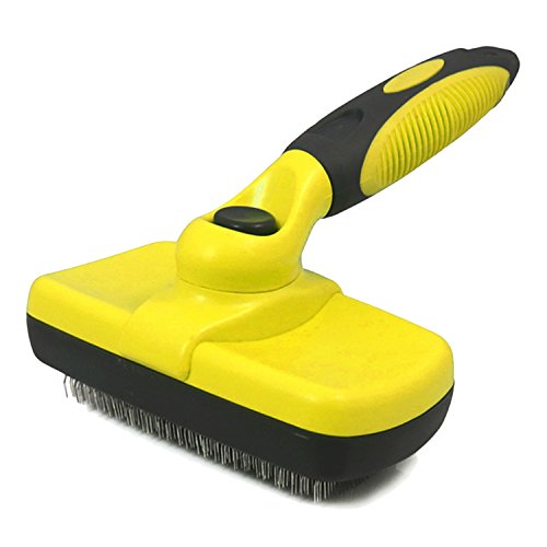 Preisvergleich Produktbild Beetest Hundefutterspender, Selbstreinigende Slicker-Bürste Edelstahl-Haustier-Hundekamm-Bürsten für das Verschütten von Haustier Deshedding-Pflegen-Werkzeug-Gelb