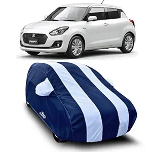 AARTRI - Water Resistant - dust Proof - car Body Cover for Maruti Suzuki Swift ZXI Plus car Cover - Water Resistant UV Proof - car Body Cover (Strips White with Mirror Pockets)