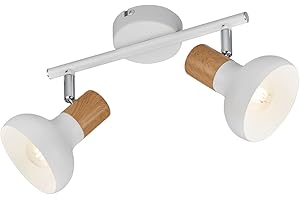 Reality Leuchten Spotbalken Latika R81522031, Metall Weiß matt, Holznachbildung, exkl. 2x E14