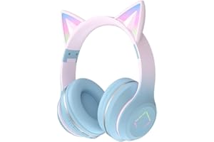 Usoun Słuchawki Bluetooth dla dzieci, światło LED, bezprzewodowe słuchawki z mikrofonem, karta TF, składane słuchawki nauszne Bluetooth, stereo, dla dzieci, chłopców, dziewcząt (niebieski)