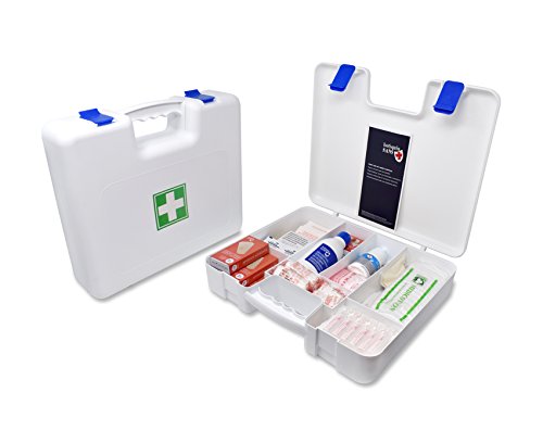 Botiquín Maletín Primeros Auxilios con 80 artículos ( AGUA OXIGENADA, CLORHEXIDINA, SUERO FISIOLÓGICO, MANTA DE EMERGENCIA, VENDA TRIANGULAR,...)