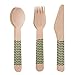 Produktbild Kraftz® 30er-Set – Einweg-Holz-Besteck für Partys – 10 Gabeln, 10 Löffel, 10 Messer, 16 cm in Länge mit Punkt-/Streifen-/Zick-Zack-Muster Green - Zig Zag