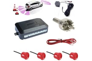 CAR PASSION Kit Sensori di Parcheggio Auto Universali Verniciabili - 4 Sensori Posteriori con Cicalino, Facile da Installare, Manuale in Italiano - Adatti per Auto, Furgoni e Camper (Rosso)