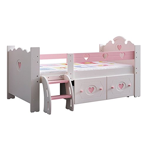 YJBE Loft Bed With Stairs and Drawer Storage Toddler Furniture Princess or Captain (Pink Princess)