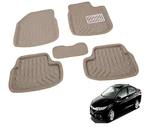 Euro Care EVA-Plastic 4D Car Foot Mat Compatible with Honda City i-VTEC - Model : 2014-2019 -(Beige-Set of 5)