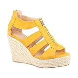 gelbe schuhe kombinieren damen  Elara Damen Keilsandalette  Bequeme Korkwedges  Plateau Sandalette  Chunkyrayan TH82221 Yellow-39