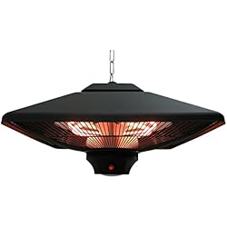 Homcom Chauffage Radiant Suspendu 43L x 43l x 25H cm 2 Tubes 1000/2000 W extérieur intérieur télécommande éclairage LED intégré Noir