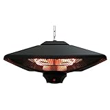 Homcom Chauffage Radiant Suspendu 43L x 43l x 25H cm 2 Tubes 1000/2000 W extérieur intérieur télécommande éclairage LED intégré Noir