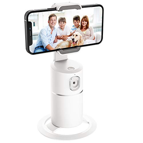 Supporto per telefono con tracciamento automatico, rotazione a 360°, treppiede per monitoraggio Vlog Shooting Live Streaming, batteria integrata, non richiede APP (bianco)