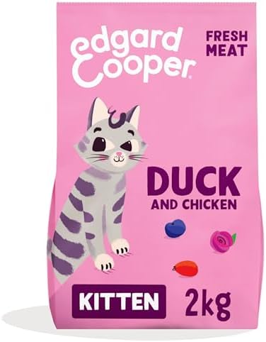 Edgard & Cooper Crocchette Gatti, per gattini, (Anatra/Pollo Fresco, 2kg), croccantini gatto sterilizzati o attivo, carne fresca e ingredienti naturali, senza cereali, senza zuccheri aggiunti