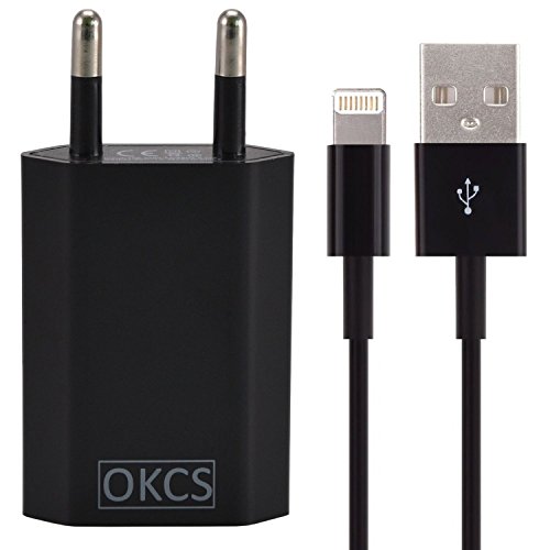 Lightning Chargeur OKCS 20 cm cable USB + 1A Alimentation pour Apple iPhone 7, Plus, 6s, 6, 5s, 5c, 5, iPad Pro, Air, 4, Mini, iPod Touch  &  Nano 
