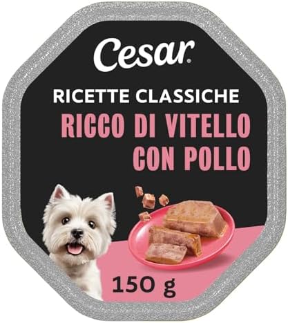 Cesar Ricette Classiche Cibo per Cane Tenero Patè con Tenero Vitello e Pollo 150 g - 14 Vaschette