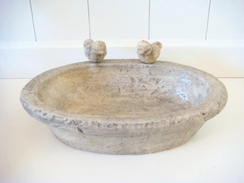Vogeltränke aus Keramik oval Deko antik Optik Vogelbad Futter Station Futterstelle , ca. 30x20x7cm - 2