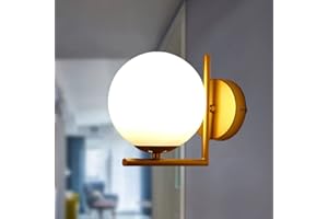 MENGJAY E27 Indoor Ball LED Wall Light Retro Round Glass Shade Wall Lighting Creative Metal Wall Light Hallway Living Room Bedside Table Restaurant Kitchen Dining Room Study Aisle Cupboard Cafe Loft (Gold)