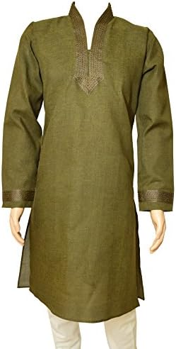 MENS COTTON HENNA GREEN KURTA PAJAMA SALWAR KAMEEZ SHERWANI INDIAN OUTFIT AY1033 (42-XL, Henna Brown)