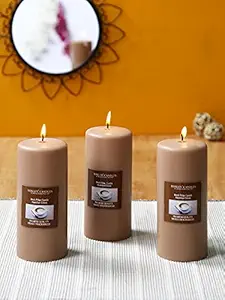 Hosley Hazelnut Creme Wax Pillar Candles (2.75 cm x 2.75 cm x 6 cm, Brown, Set of 3)