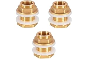 XAZTR 3Pcs Brass Bulkhead Fitting, 1/2" Female 3/4" Male Brass Tank Fitting with Rubber Rings for Rain Barrels Aquariums Water Tanks