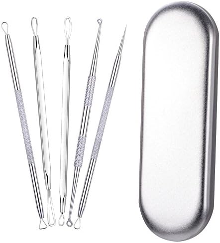 Skybaba Professional Blackhead Remover Kit! 5 in 1 Pimple Comedone Extractor Tool Best Acne Removal Kit - Treatment for Blemish, Whitehead Popping, Zit Removing for Risk Free Nose Face Skin with Metal Case