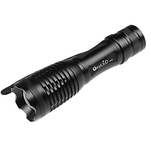 OxyLED MD50 CREE 500LM LED Taschenlampe mit Li-ion Akku, EU Netzteil Akkuladegerät und Batteriehalter, Zoombar, 3 Helligkeitsstufen Portabel für Outdoor Camping, Schwarz - 7