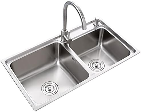 Stainless Steel Kitchen Sink 2.0 Double Bowl Square Topmount Undermount Strainer Waste 4 Pieces (780X430MM)