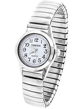sourcingmap® Damen Elastisch Band Weiß rund Dial Wrist Quartz Uhr DE