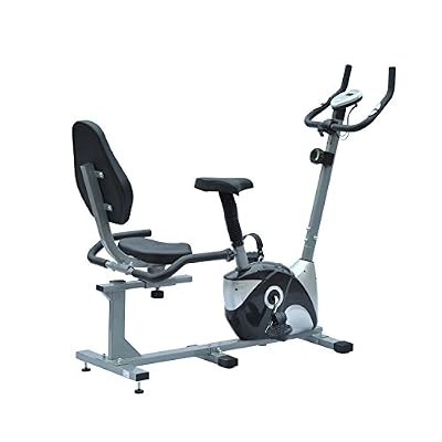 Homcom Vélo D’appartement Magnétique Couché 8 Niveaux de Résistance Capteur Guidon Pivotant Acier Argent et Noir Neuf 97