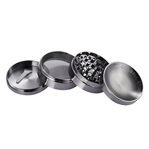 LIHAO Konkav Grinder 2.36″ Groß 6cm Crusher für Spice,Kräuter,Gewürze,Kaffee,Herb 4-teiliges Set mit Schaber (Nickel-Schwarz) - 2