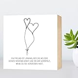 Freundschaft ❤️ Liebe - Hochzeitsgeschenk Brautpaar Lieblingsmensch Hochzeit Geburtstagsgeschenk individuelles Holzbild 15x15x2cm echter Fotodruck mit Spruch auf HOLZ schwarz-weiß - Wandbild Holzschild Holzdeko Schild Geschenk Geschenkidee Poster Kunstdruck Aufsteller Home Deko shabby chic vintage retro romantische Dekoration personalisierbar individualisierbar