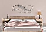  *NEU* Wandaufkleber Wandtattoo Wandsticker ***Infinity Symbol m. Feder & Wunschnamen - LOVE - LIEBE***(Größen.- und Farbauswahl)