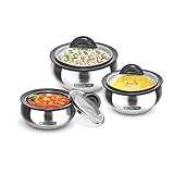 Milton Clarion Jr Stainless Steel Gift Set Casserole with Glass Lid, Set of 3,Steelplain