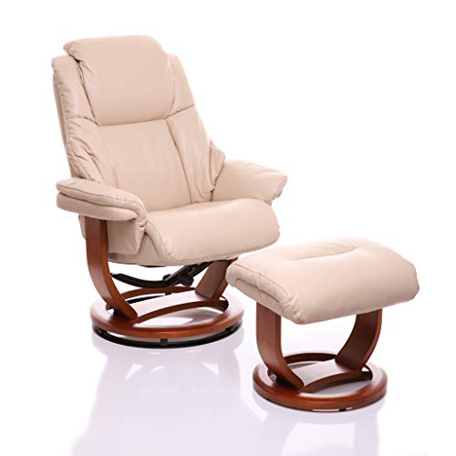 Sillón The Emperor - silla giratoria reclinable de cuero y reposapiés a juego en color crema