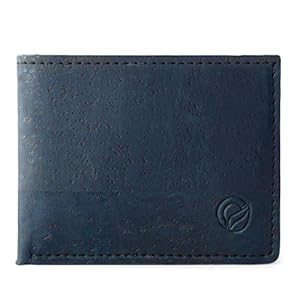 Cork Wallet for Men Bifold Slim Front Pocket Minimalist Vegan Durable Eco Blue Color