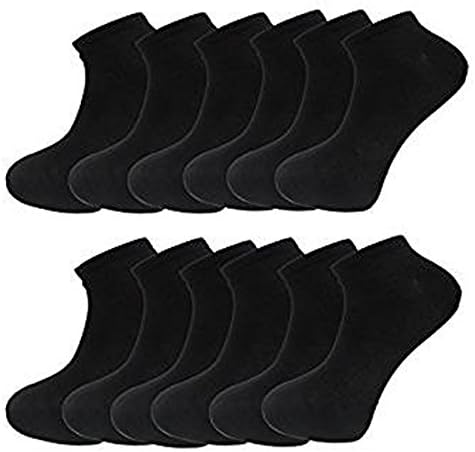 12 Pairs Boys Girls Plain Cotton Socks Ankle Sport Kids White Black Dozen Multipack Trainer Socks 6-8.5