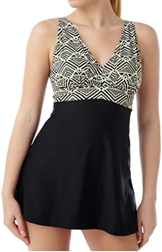 Ladies Mono Print Skirted Swimsuit B-C, D-DD Cups. (16 D-DD cup, Black)