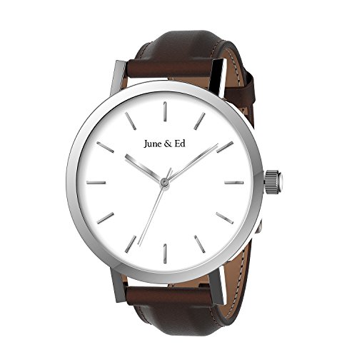 June & Ed Quarz Armbanduhr Herren Uhr Classic Edelstahl Leder-braun mit Saphir Kristall whlen Fenster -Silber W-0011 June & Ed Quarz Armbanduhr Herren Uhr Classic Edelstahl Leder-braun mit Saphir Kristall whlen Fenster -Silber W-0011