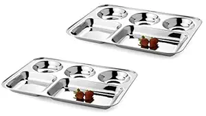 SKARS 5 in1 Round Extra Deep Compartment Divided Plate, Thali, Bhojan Thali, Mess Tray, Dinner Plate Set Kitchen & Dining Diwali Gifts Accessories - ( Pack of 2, Silver )