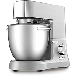 Moulinex Robot Pâtissier Masterchef Grande Professionnel, Robot Multifonction avec Kit Pâtisserie, Fouet, Batteur, Crochet , Blender, Bol acier 6,7L - 8 Vitesses, Fonction Pulse QA810D10
