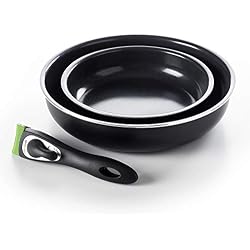GreenChef CC001378-001 Set de Poêles-Poignée Amovible-100% sans PFOA/PFA-Revêtement Antiadhésif Sain en Céramique-pour Induction/Four/Lave-Vaiselle-2 Pièces, Aluminium, Noir, 26 cm
