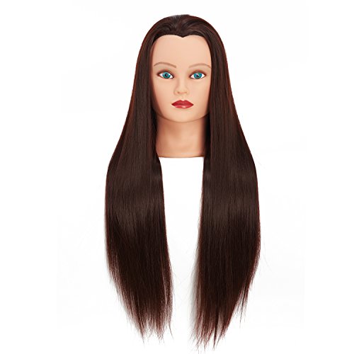 Hairginkgo 26"- 28" Cosmetology Mannequin Manikin Synthetic Fiber Training Head Doll Head with Clamp (Dark Brown)