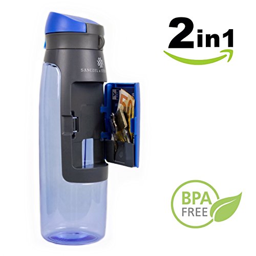 S&S Drink bottle with storage compartment. Innovative and practical 2 in 1 water bottle for sports a S&S Drink bottle with storage compartment. Innovative and practical 2 in 1 water bottle for sports a