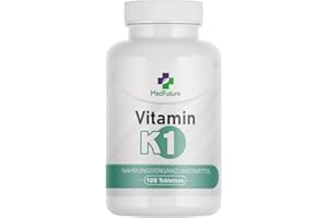 MEDFUTURE Vitamin K1 100 µg – 120 Tabletten – Hohe Bioverfügbarkeit – Beitrag zur normalen Blutgerinnung & Erhaltung normaler Knochen – Ohne Zusatzstoffe – Laborgeprüft