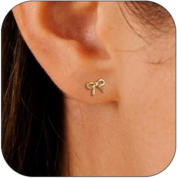 6 Pairs Gold Bow Stud Earrings - 14K Gold Plated Hypoallergenic Earrings For Women