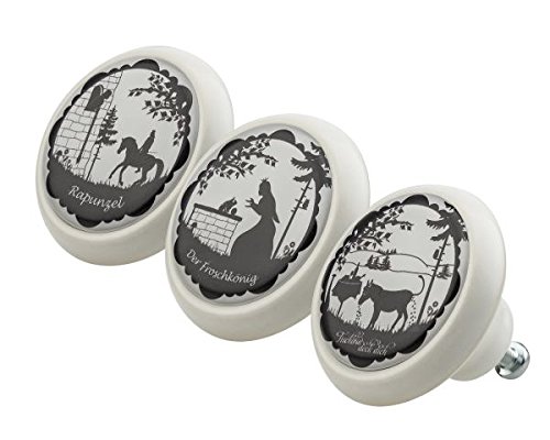 Preisvergleich Produktbild Designer Möbelknopf Set 0192 Kinder Märchen 3er Keramik mit moderner kuppelförmiger Oberfläche in glänzender edler Glas Optik in verschiedenen Designs und Farben Möbelknöpfe - Swami Designer Factory