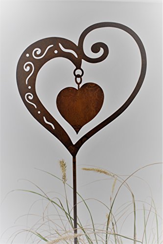 Rost Herz mit Innenherz 65cm Stecker Deko Dekoration Edelrost Garten Metall Stab - 3