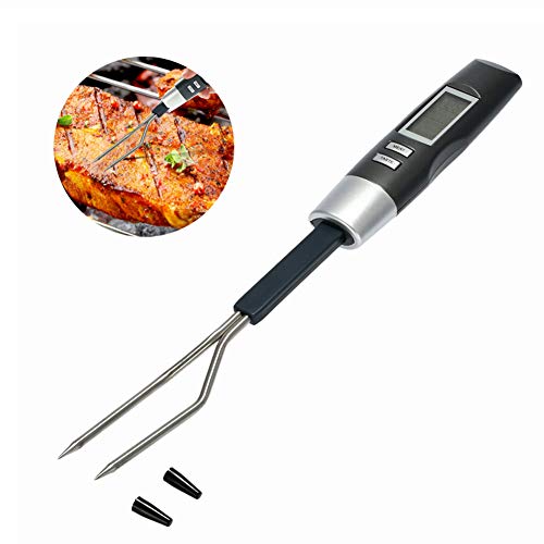 Preisvergleich Produktbild Digitales Nahrungsmittelkochthermometer-Messer und Gabel entwerfen hintergrundbeleuchtete Anzeige sofortige Lesetemperatur, voreingestellte Temperaturwarnung für Küche und Grill