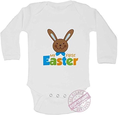 Long Sleeve Bodysuit With The Wording My First Easter From Our Baby Clothing Range (0-3 Months)