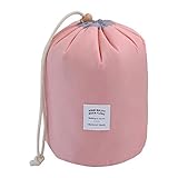 EI PAQUETE INCLUYE -- Barril bolsa de cosméticos con correas elásticas + mini bolsa para joyas + bolsa de PVC transparente para pinceles de maquillaje, cepillo de dientes, etc. (Nota: artículos de tocador en la foto no incluidos en el paquete.)