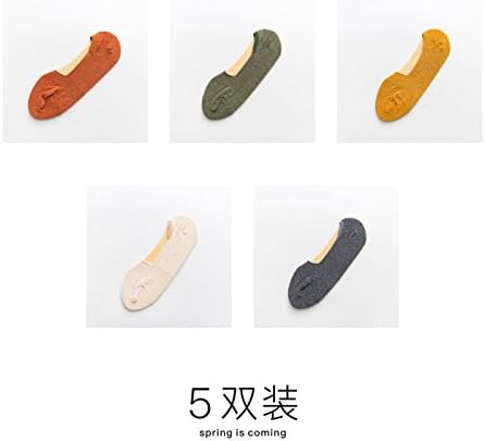 sock Summer boat girl silicone non-slip cotton solid color girl 5 DOUBLE, orange, green, yellow, cream and white, gray 5-pack