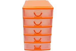 Virsus Cassettiera a Torre Multiuso 7134, misura 16x22x25cm, set 5 cassetti trasparenti con maniglia, organizer salvaspazio per piccoli oggetti, ufficio, camera da letto, scrivania (Arancione)