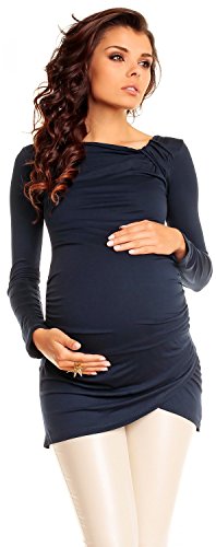 Zeta Ville - Women's Maternity Stretch Tunic Top with Pleats Long Sleeves - 941c (Navy, 12)